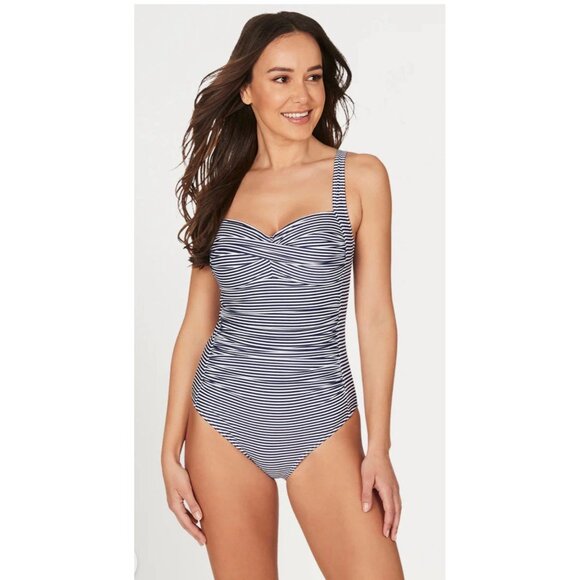 Nip Tuck Swim Other - Nip Tuck Sorrento Stripe Joanne One Piece Swimsuit Navy MultiFit Cup SZ 8 NWOT